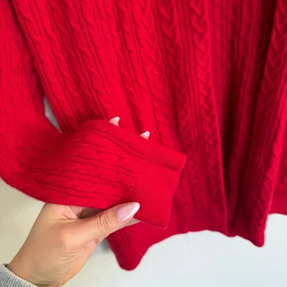 Lands End Red Cashmere Cable Knit Cardigan Size S Preppy Quiet Luxury Old Money - Picture 4 of 7